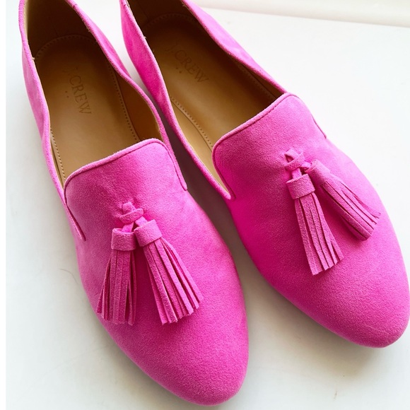 J Crew NEW bright pink suede tassel loafers 8.5 - Picture 2 of 7